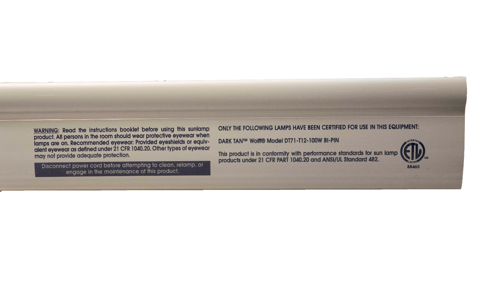 SunQuest Pro 24RSP 120V Tanning Bed Profile Strip 2006-2008