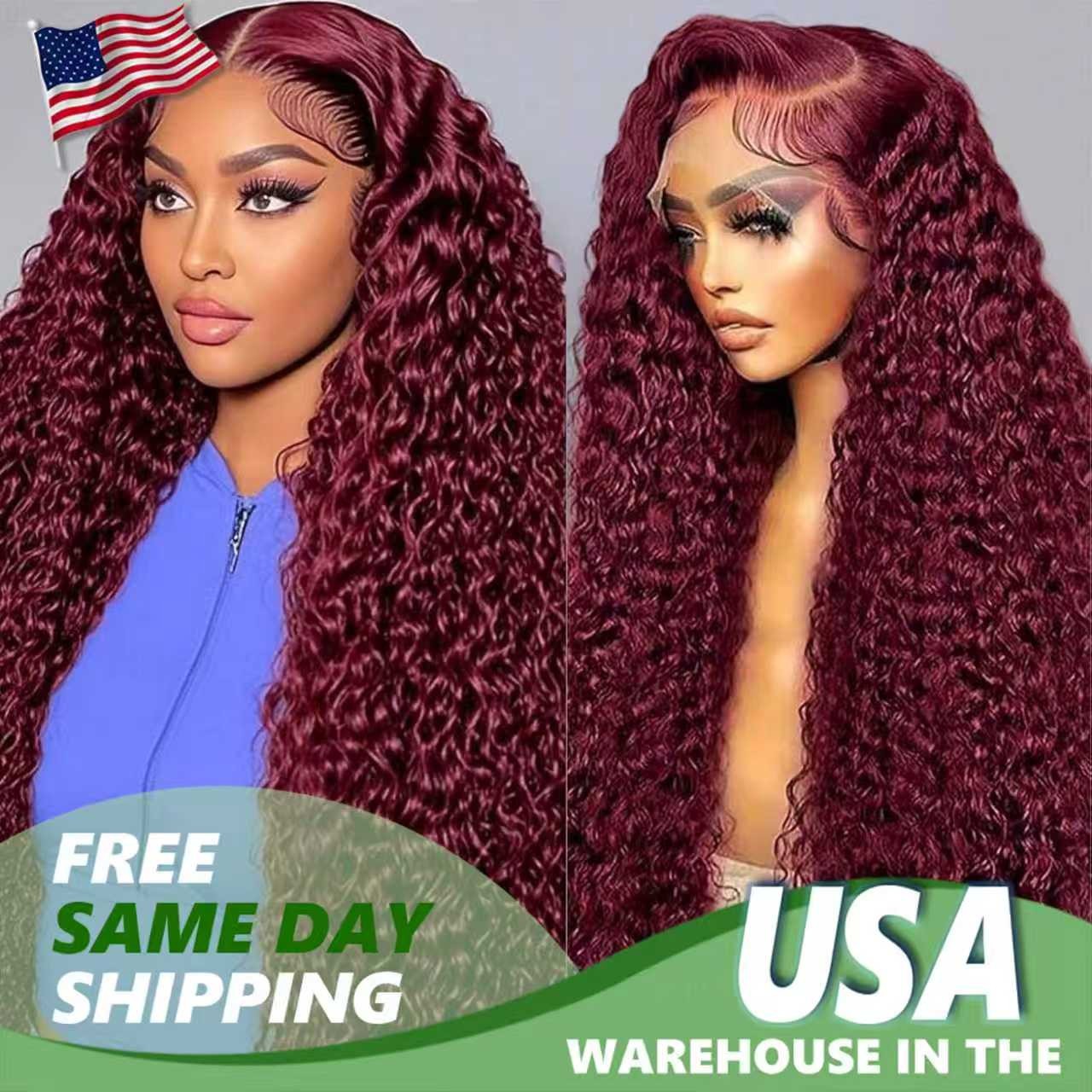 Burgundy 99J Human Hair 5×5 Water Wave 200% Density Human Hair