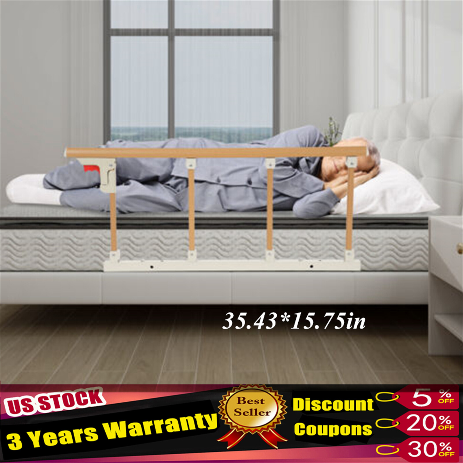 Foldable Bed Rail Aluminum Woodgrain 90 × 40 cm Fits 5-30 cm Mattresses