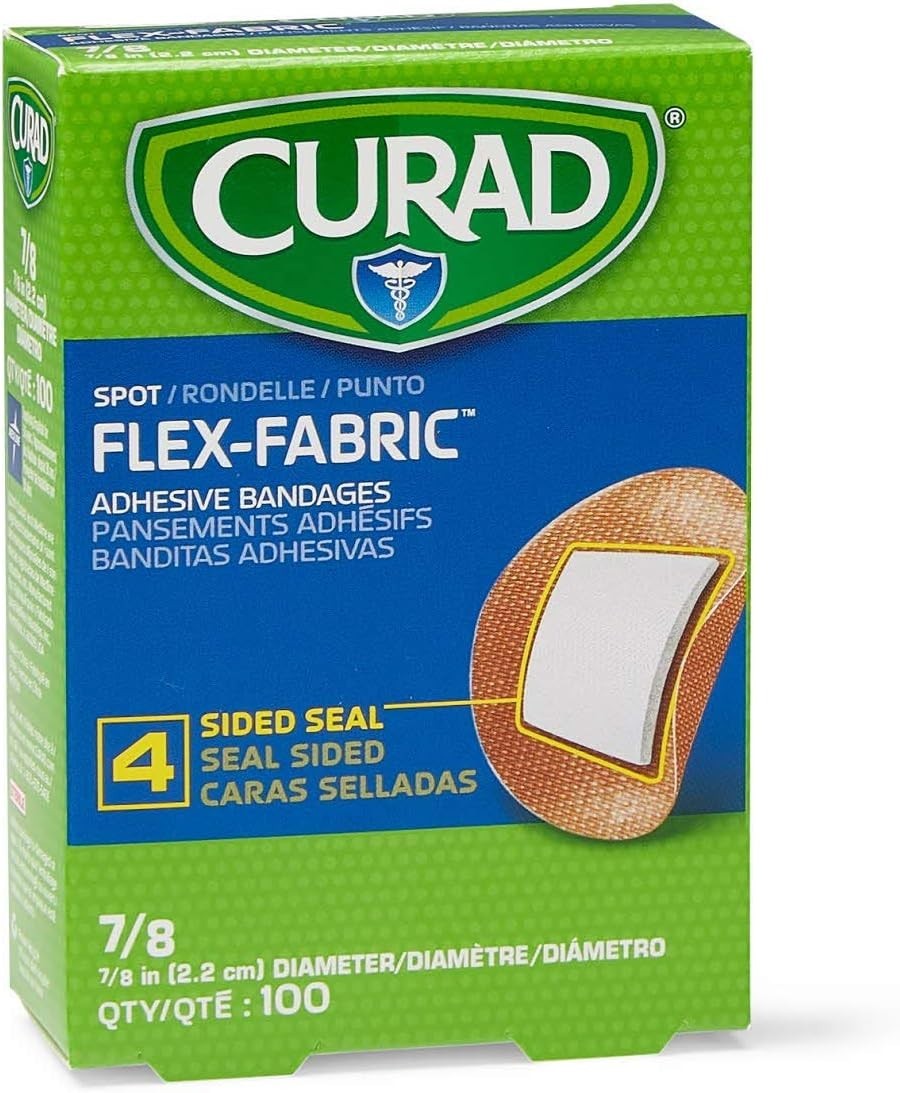Curad Flex Fabric Spot Adhesive Bandages, Bandage Diameter is 7/8″ (Box of 100)