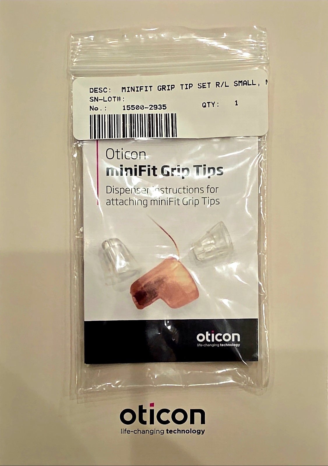 Brand New 2 Oticon Grip Tips Left-Right For Minifit H/A None Vented/Small/USA
