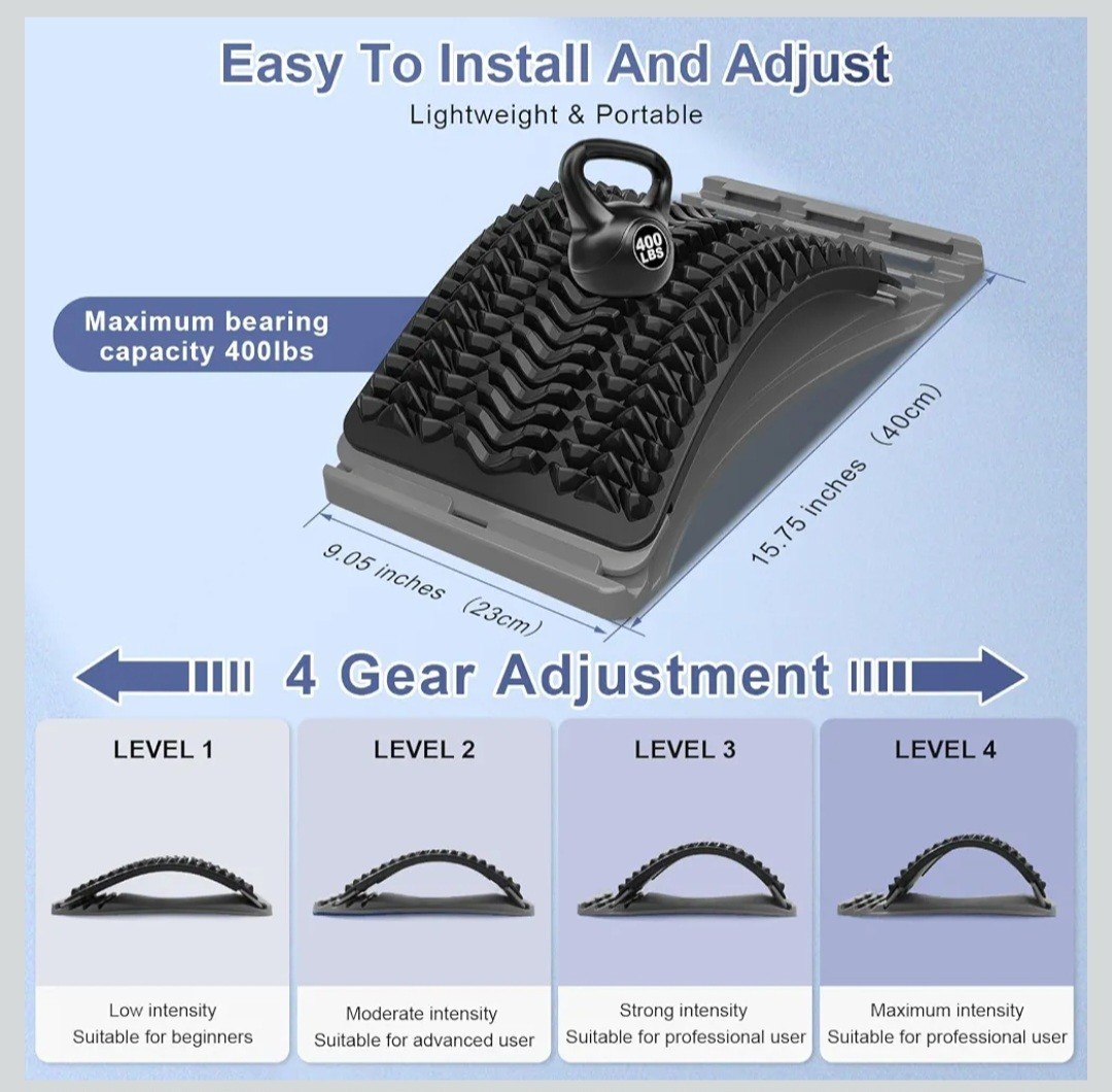 MINOLL Adjustable Back Stretcher, Portable Anti-Slip Manual Massage, Black/Gray