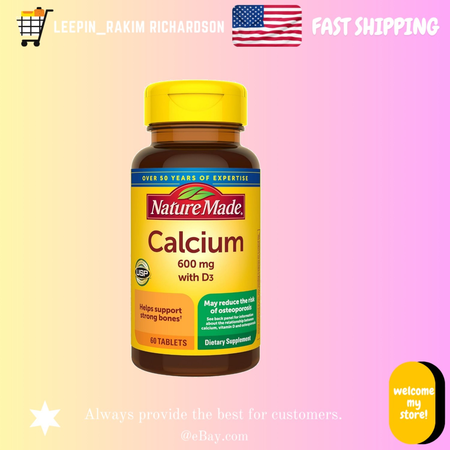 Gluten-Free Calcium 600 mg with Vitamin D3 – 60 Tablets for Stronger Bones