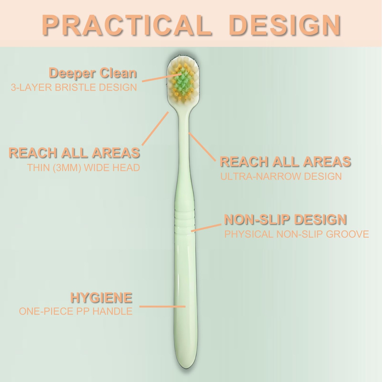 UltraSoft Toothbrushes, Thin Wide Head, 3Layer Tapered Bristles, 6 Pack