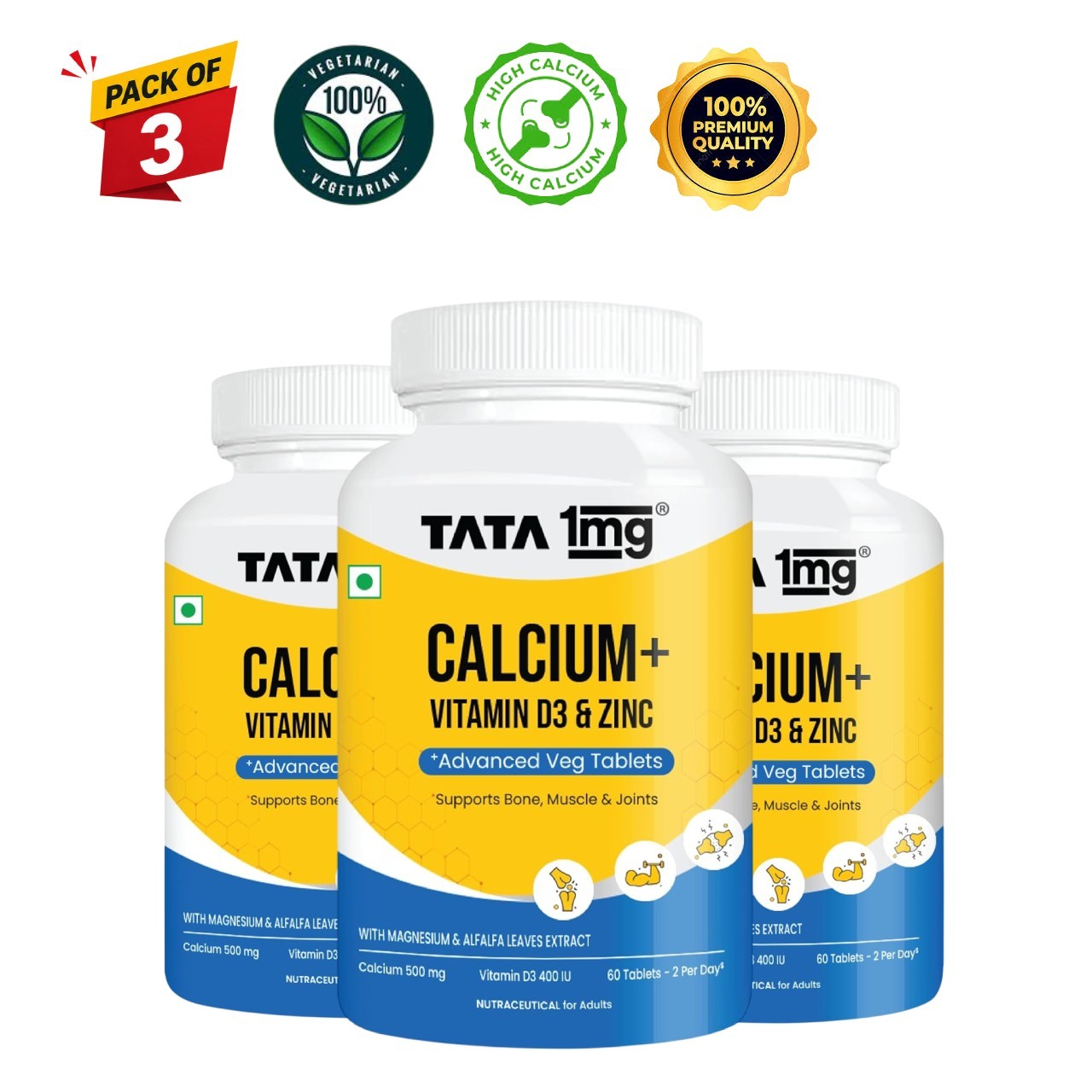 3 Pack TAT.A 1mg Calcium D3 Zinc Tablets 270 Count