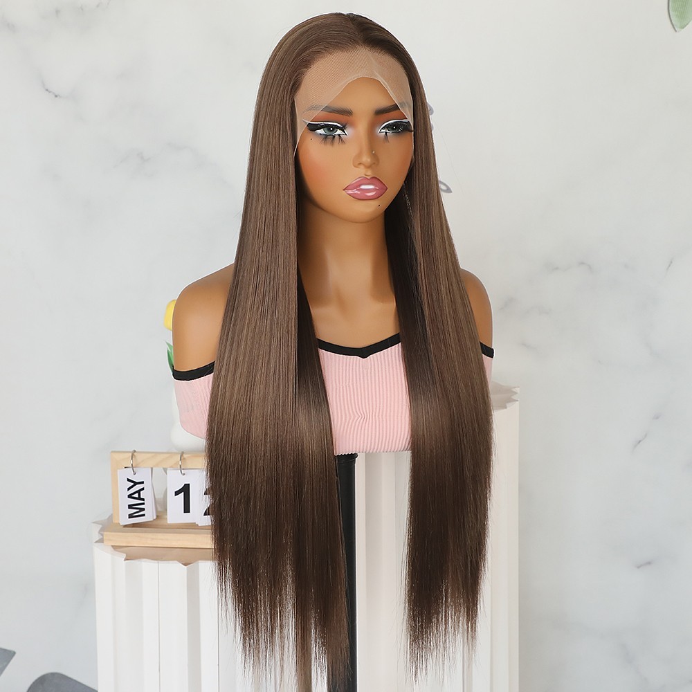 13×4 Free Part Pre Plucked Natural Hairline Lace Front Wigs Dark Brown Glueless