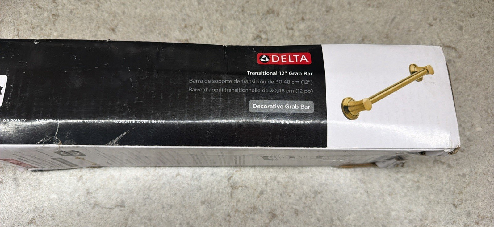 Delta ADA Compliant Decorative Straight Grab Bar 12 in, Champagne Bronze