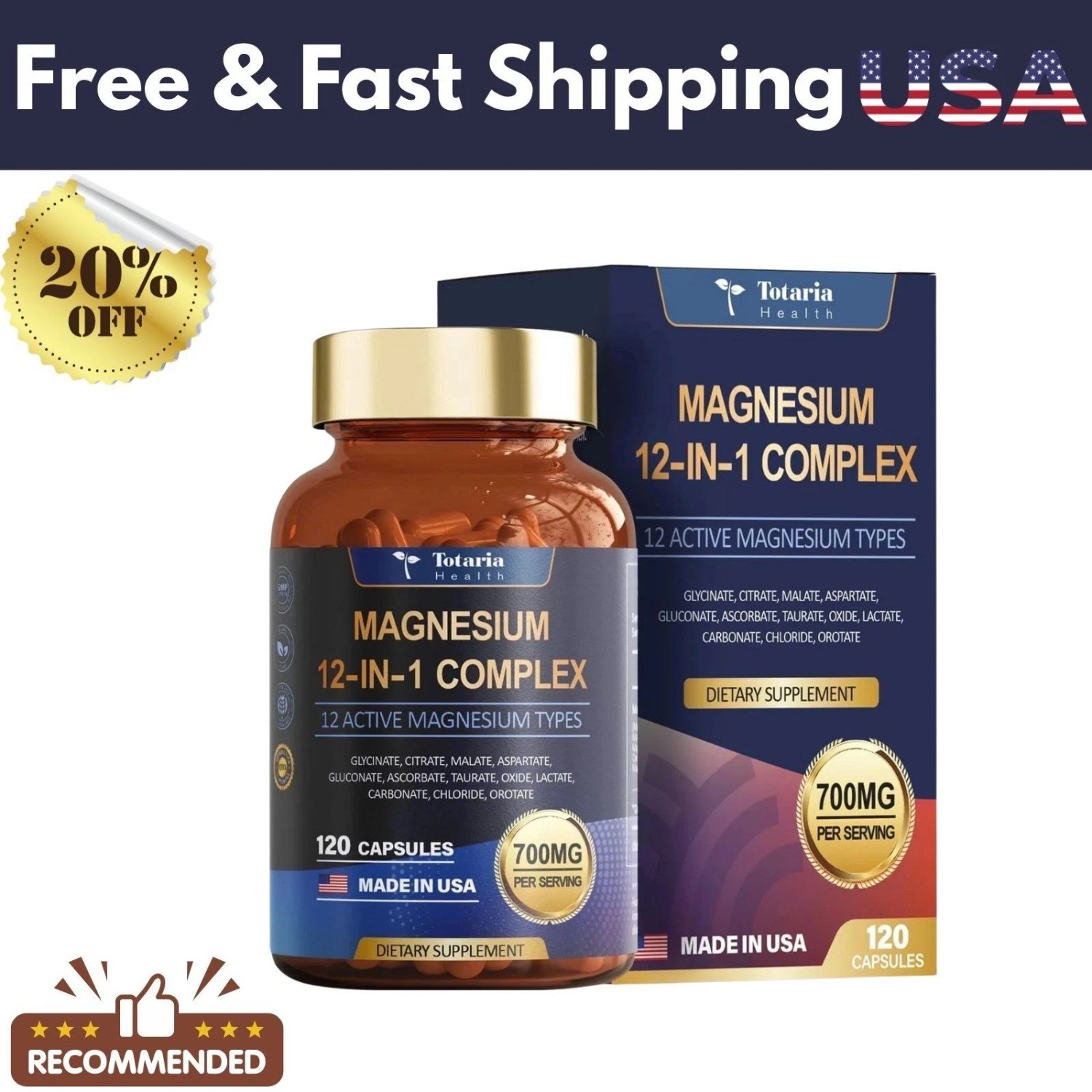 2 BOTTLES–NEW Magnesium Complex 700mg 12 in 1 Magnesium Supplement & 120 Counts
