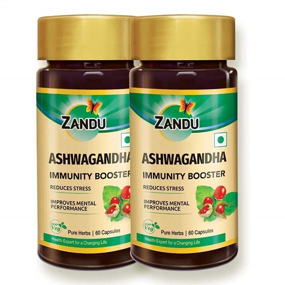 Zandu Ashwagandha Capsules Pack 2 | Immunity & Strength Boost 60×2