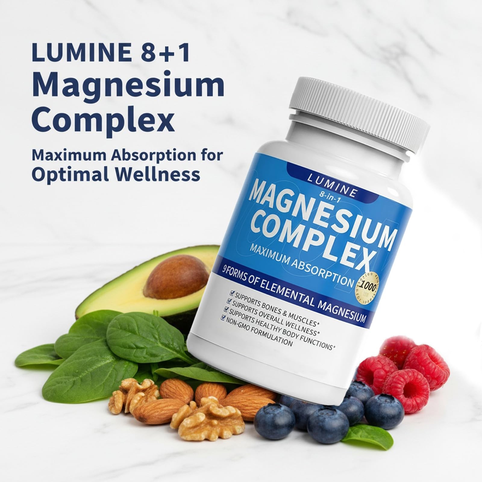 Lumine Magnesium Complex Supplement – Advanced 8-in-1 Elemental 1000mg-…