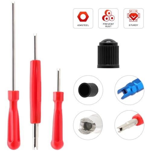Valve Stem Removal Tool – 20Pcs Valve Cores, 10Pcs Tire Valve Caps, 4-Way Red