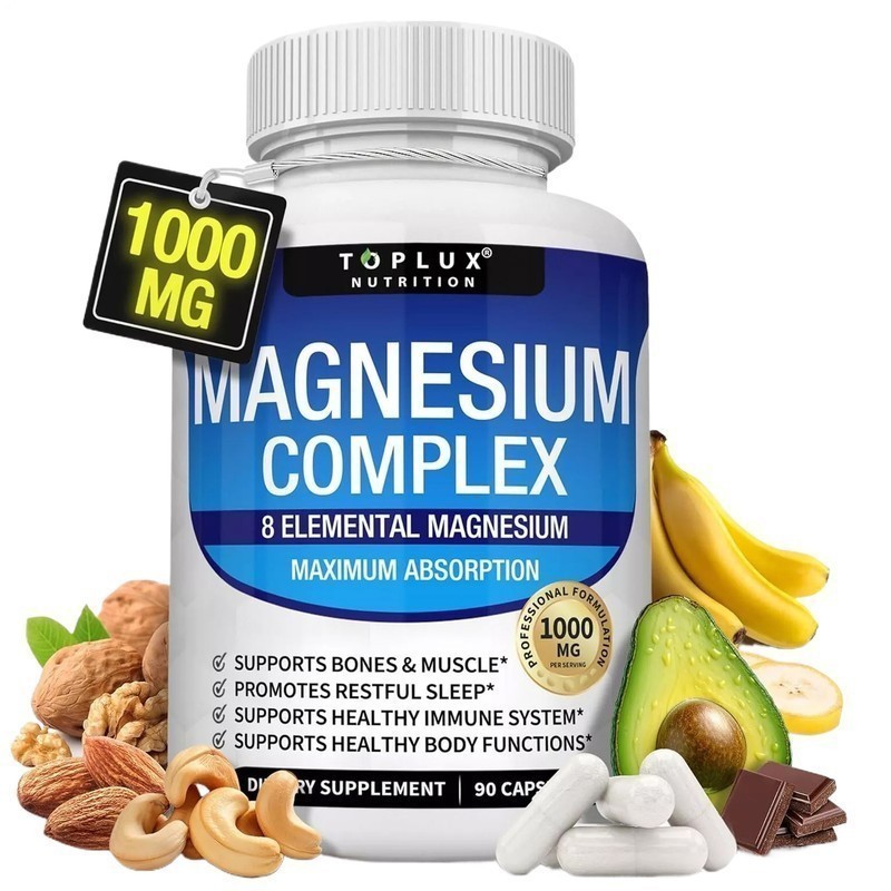 3X Toplux Nutrition Magnesium Complex 1000mg Supports 8 Elemental Magnesium