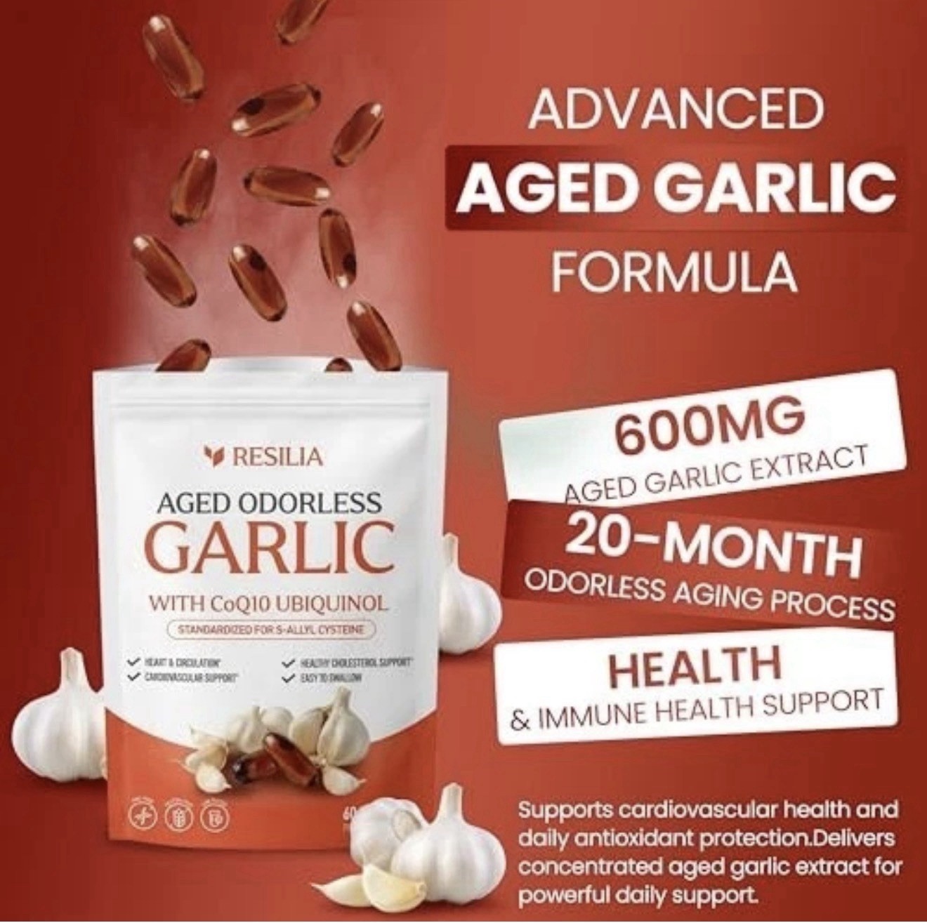 Garlic Extract 600mg Softgels (60 Count) – Odorless Aged Garlic Extra…