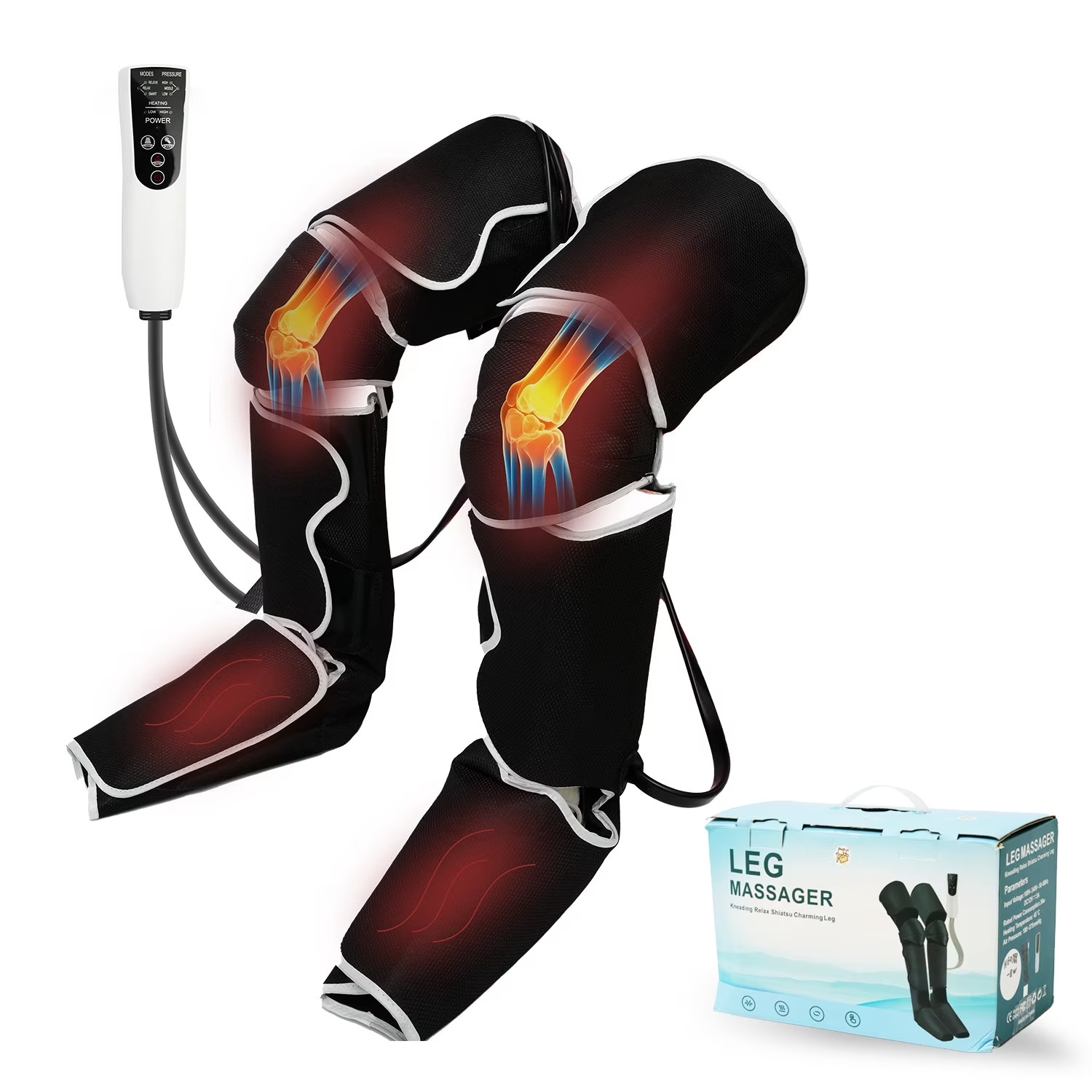 Air Compression Leg Massager Heat Sequential Boots Circulation Varicose Vein Rel