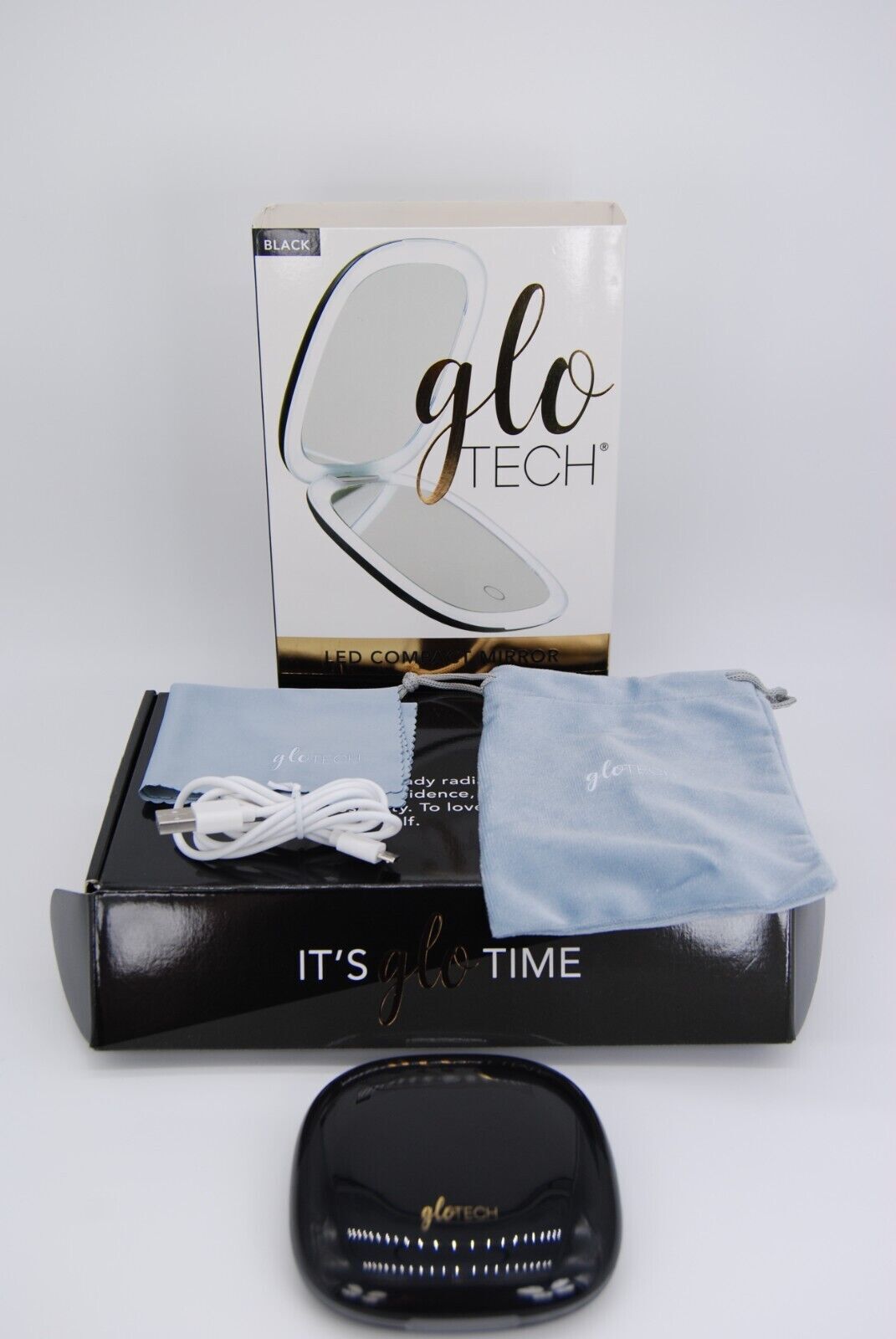 GLO TECH LED COMPACT Magnifying Small Mirror 1X & 10X Travel 4” *White & Black*
