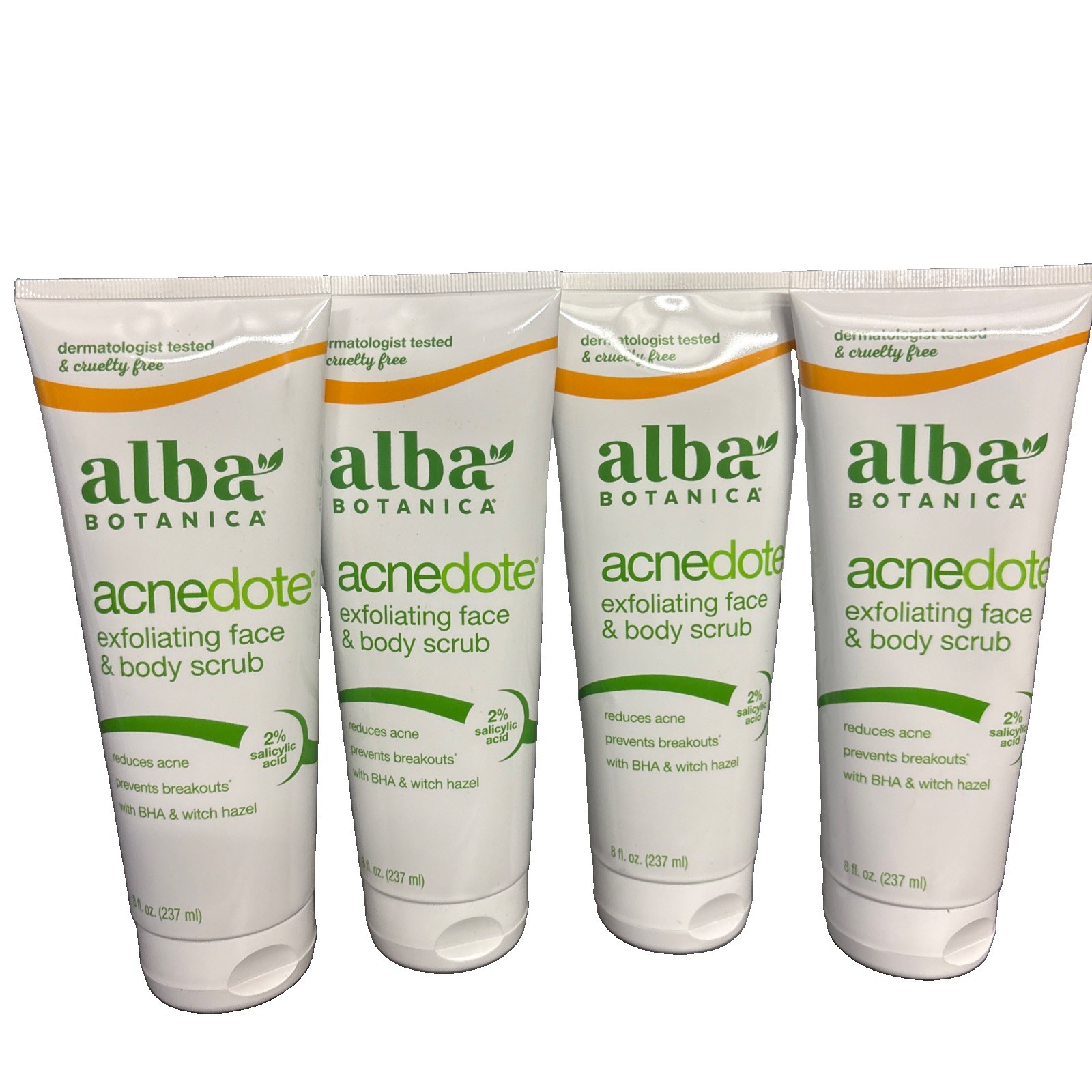 Lot Of 4 Alba Botanica Acne Dote Face & Body Scrub Oil-Free 8 oz