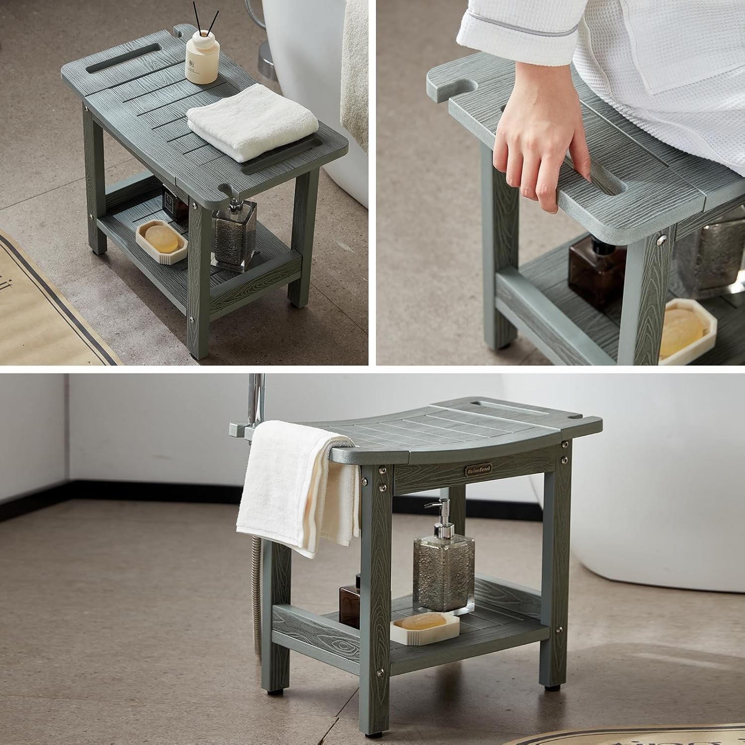 HDPS Shower Bench for Inside Shower, Gray Waterproof Shower Stool for Shaving