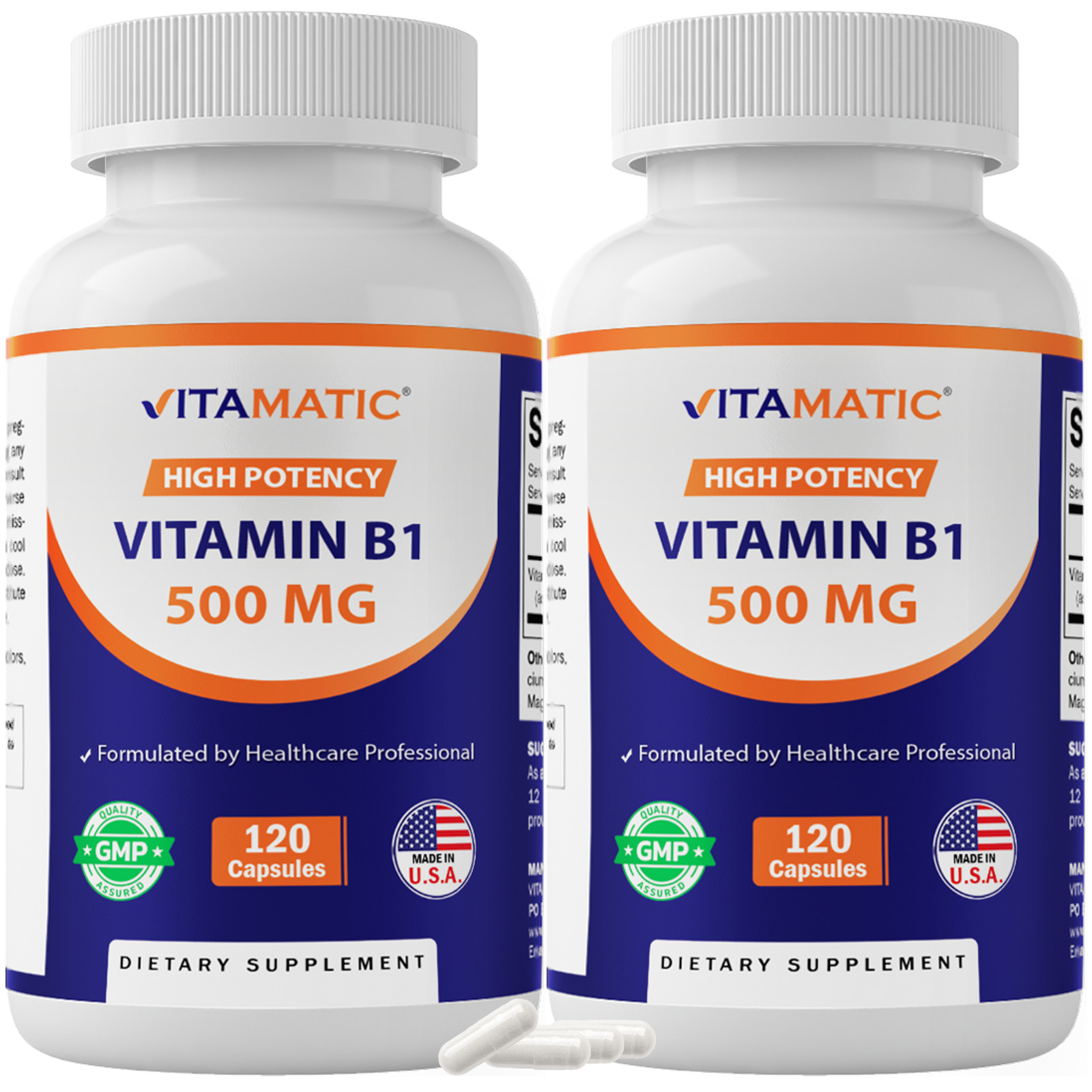 Vitamatic Vitamin B1 (Thiamine) 500mg – 2 Pack (240 Capsules Total)