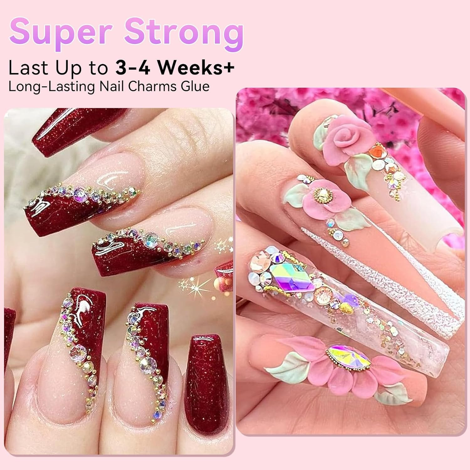 Rhinestone Glue for Nails: Super Strong Gel Nail Glue for Nail Charms Gems Decor