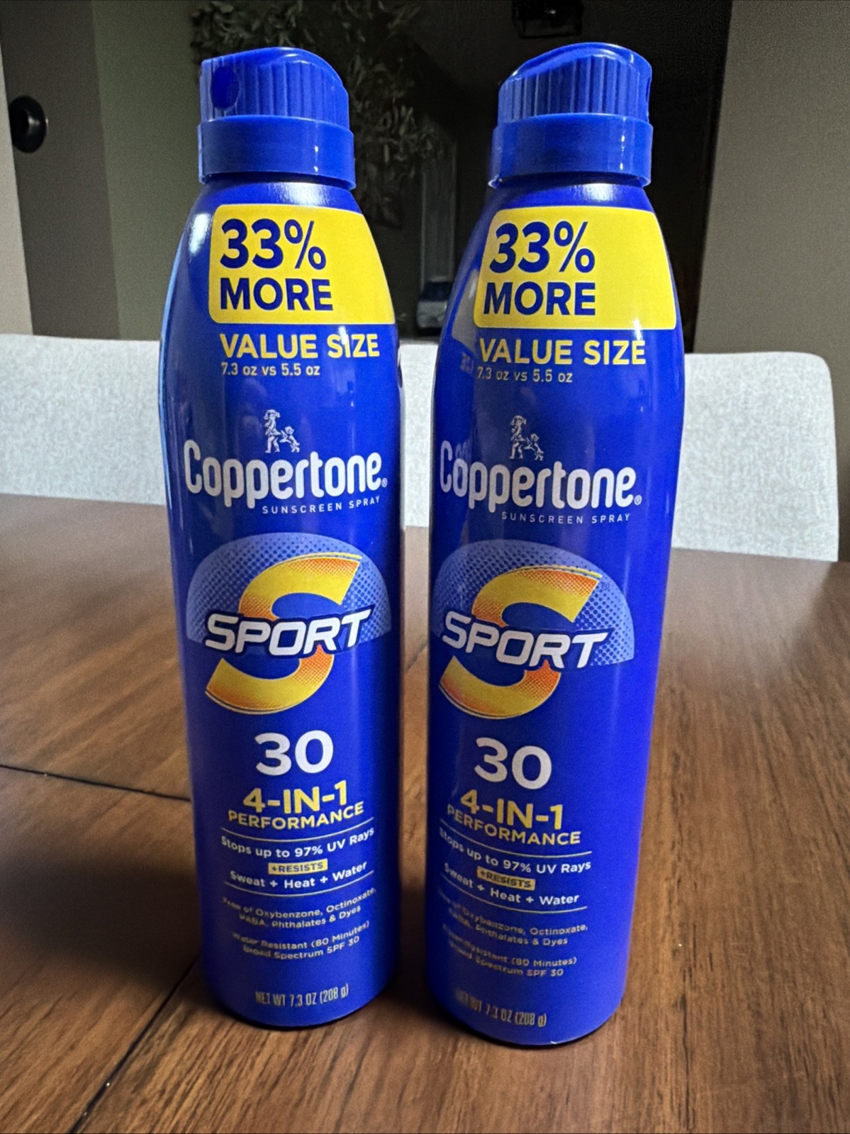NEW- Coppertone Sport 4 in 1 Performance Spray – SPF30 Large 7.3 0z 2Pk Exp 2027