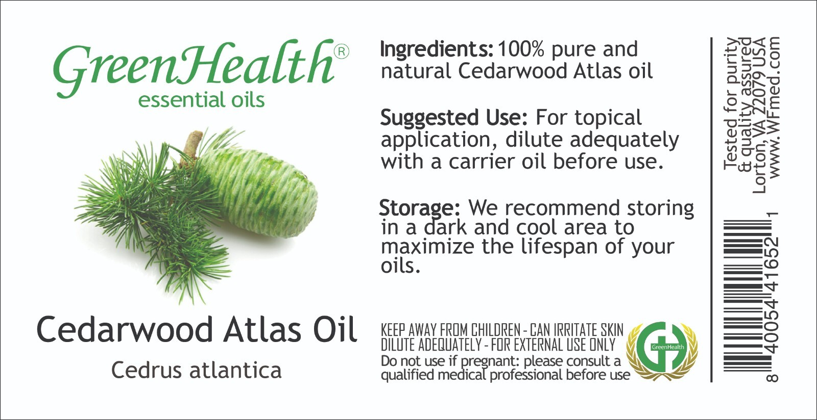 GreenHealth Cedarwood Atlas Essential Oil 100% Pure Many Sizes Free Shipping