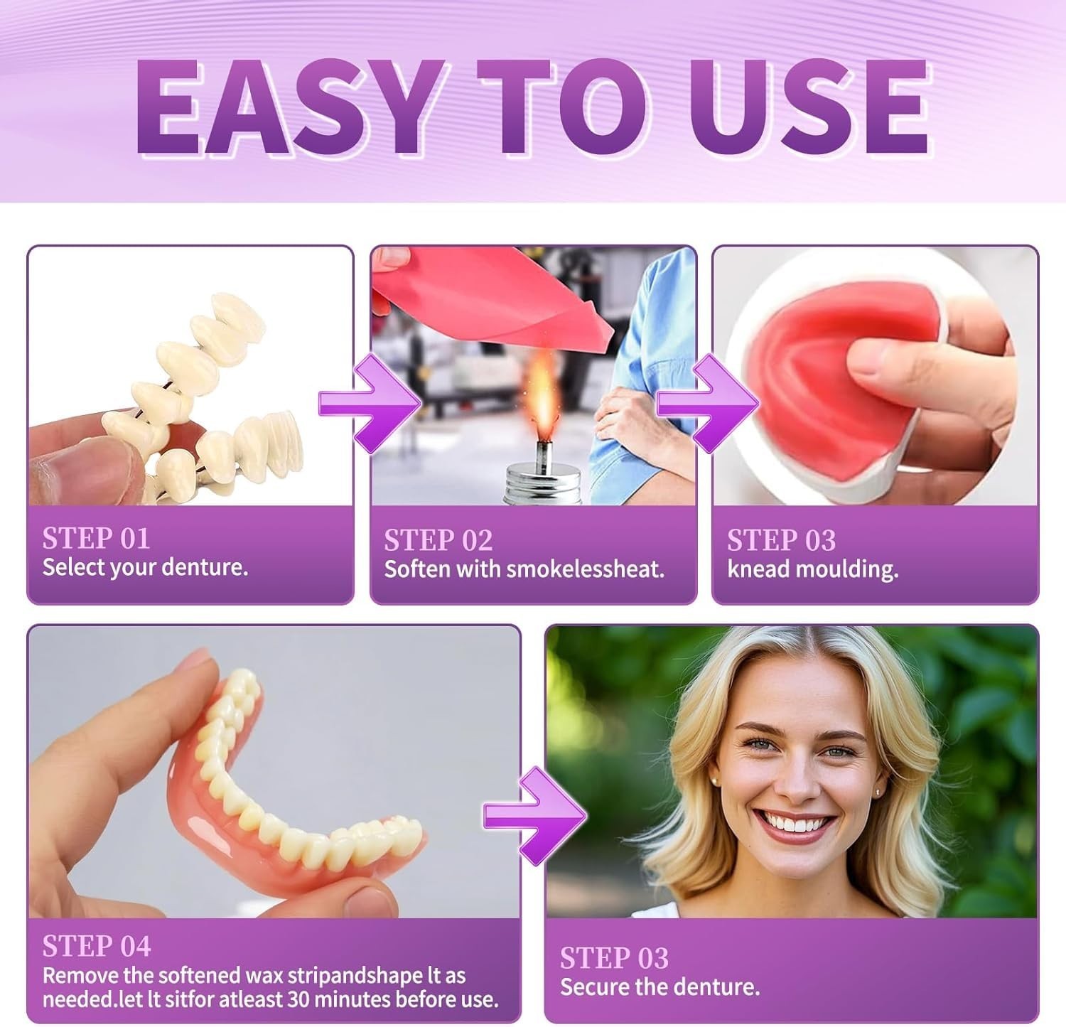 DIY Denture Kit – Complete Upper & Lower False Teeth for At-Home Smile Makeover