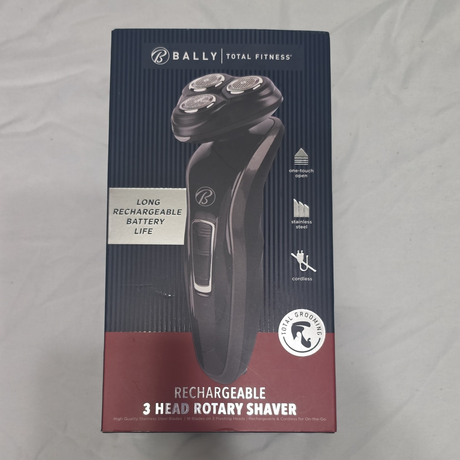 Bally Total Fitness Rechargeable Cordless 3 Head Rotary Facial Shaver Razor New