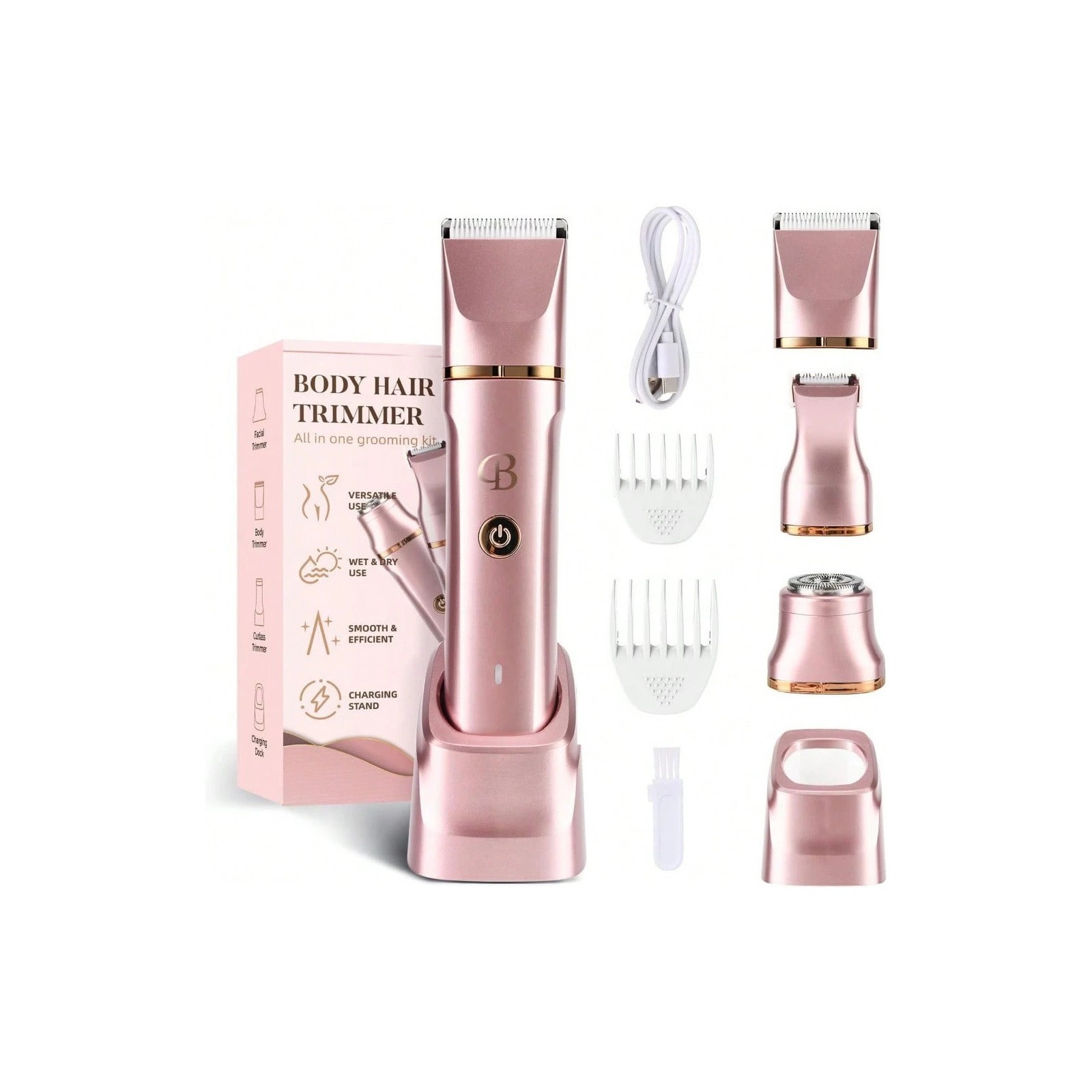 3-in-1 Bikini Trimmer Rechargeable Wet Dry Body Shaver Rose Gold IPX7