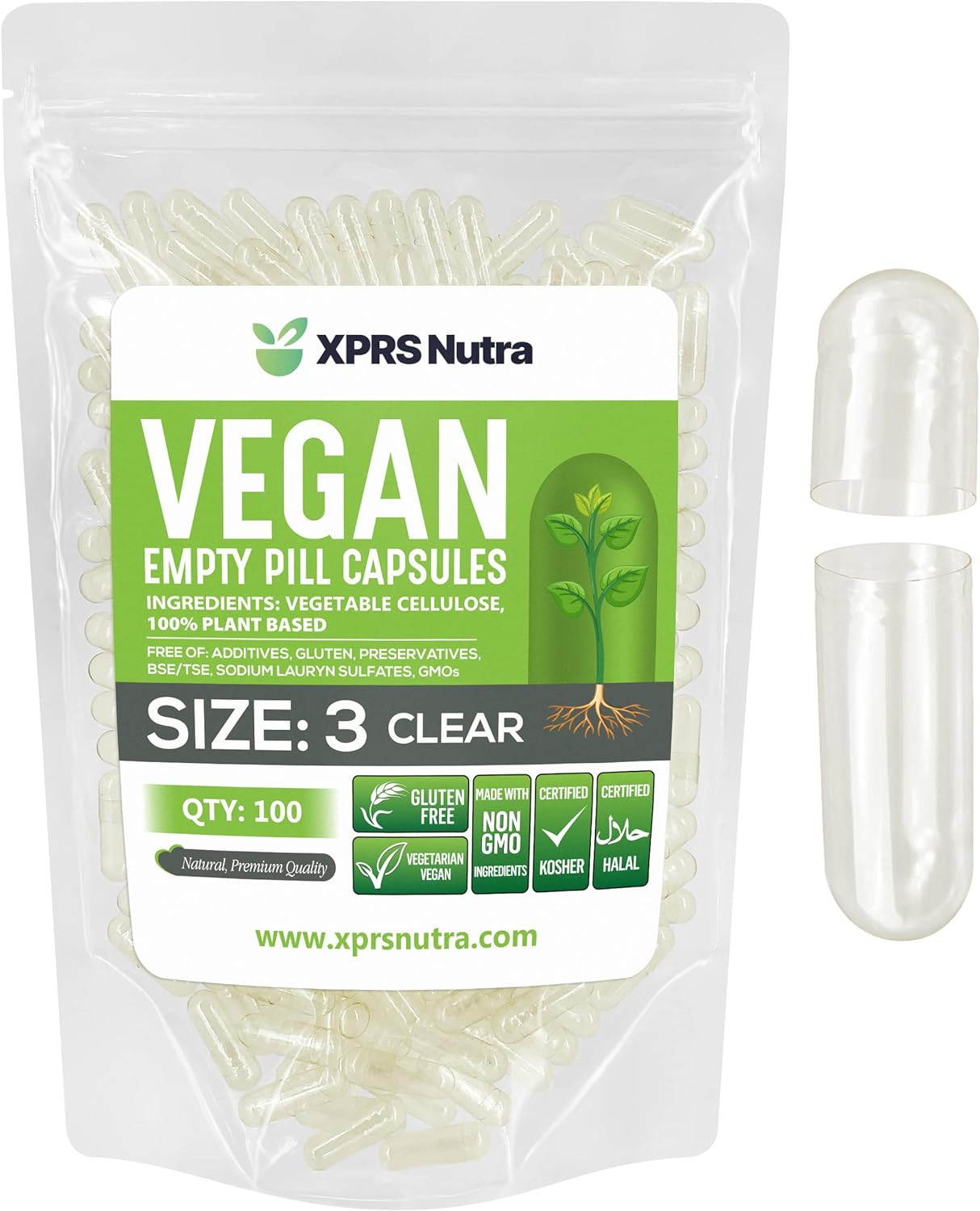 Size 3 Empty Vegan Capsules, 100 Count, Clear – DIY Veggie Pill Filling