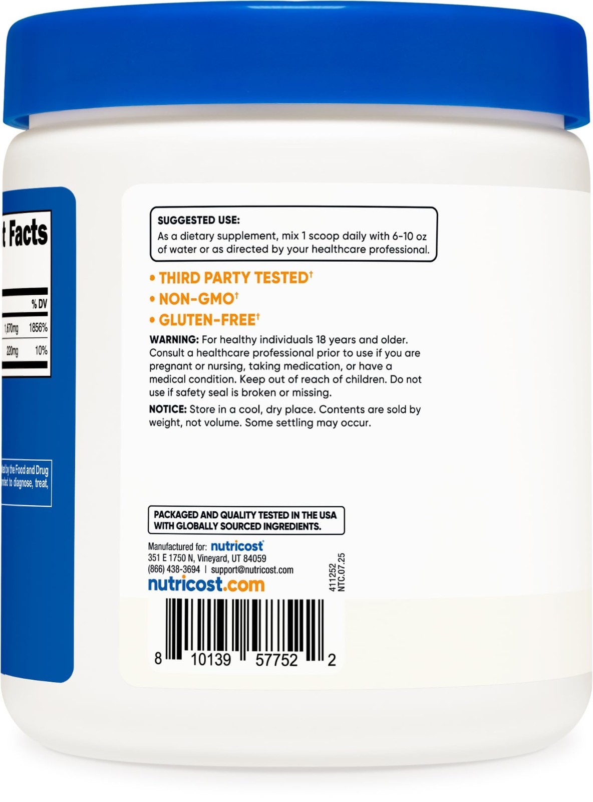 Sodium Ascorbate Powder 1 LB – Unflavored, Vegan, GMO-Free, Gluten-Free, 2g/Serv