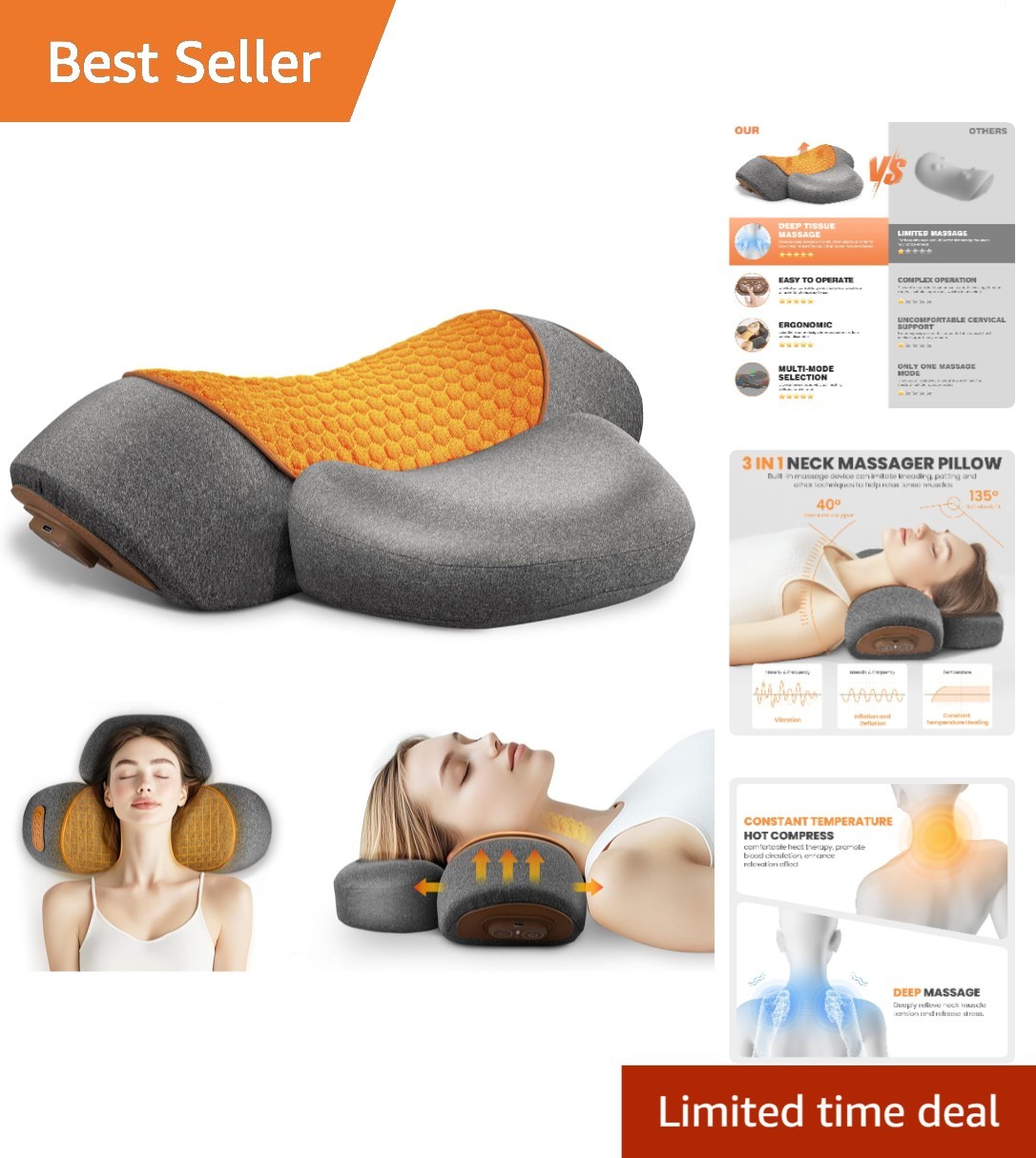Luxury Neck Massage Pillow with Traction and Vibration – Perfect for Relaxation