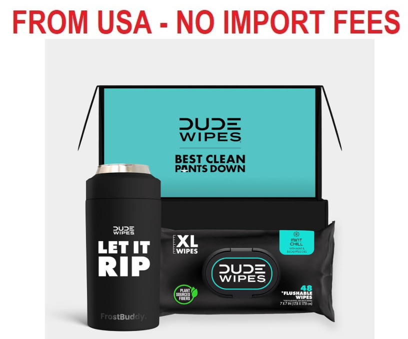 DUDE Wipes Fathers Day Gift + FrostBuddy Universal Can Cooler – 1 Pack, 48 Count