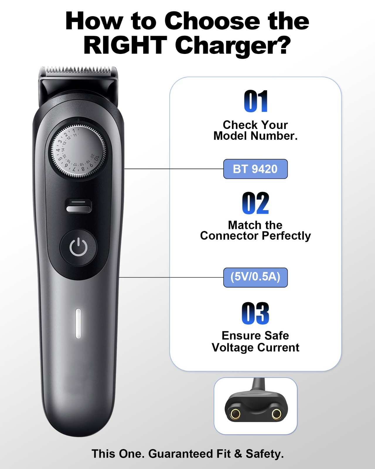 5V Charger for Braun Series 9 All-in-One Style Kit – ETL Listed, 5.9ft Reach