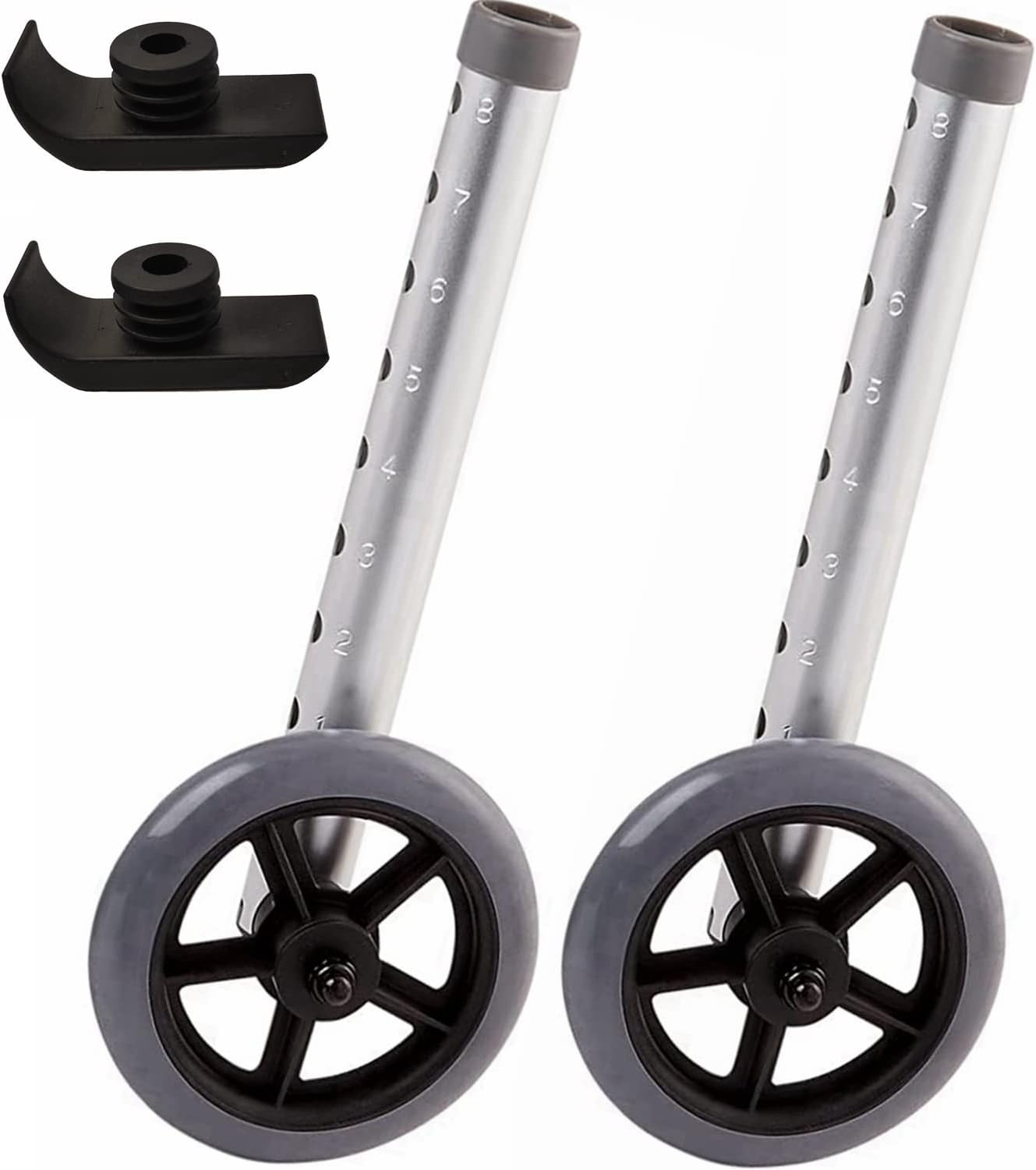 Walker Wheels and Ski Glides 1 Pair, Rubber Universal Walker Caster Wheel with 8