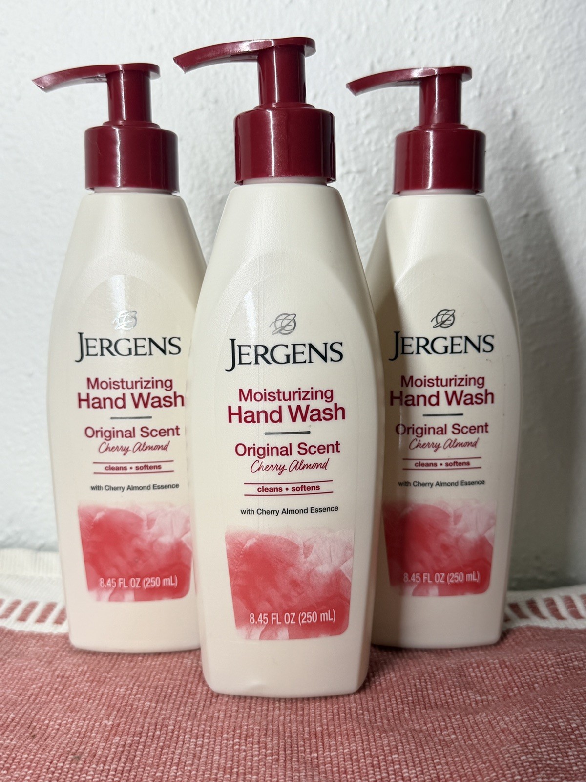 3 Pack Jergens Original Cherry Almond Moisturizing Hand Wash Soap Pump 8.45 oz