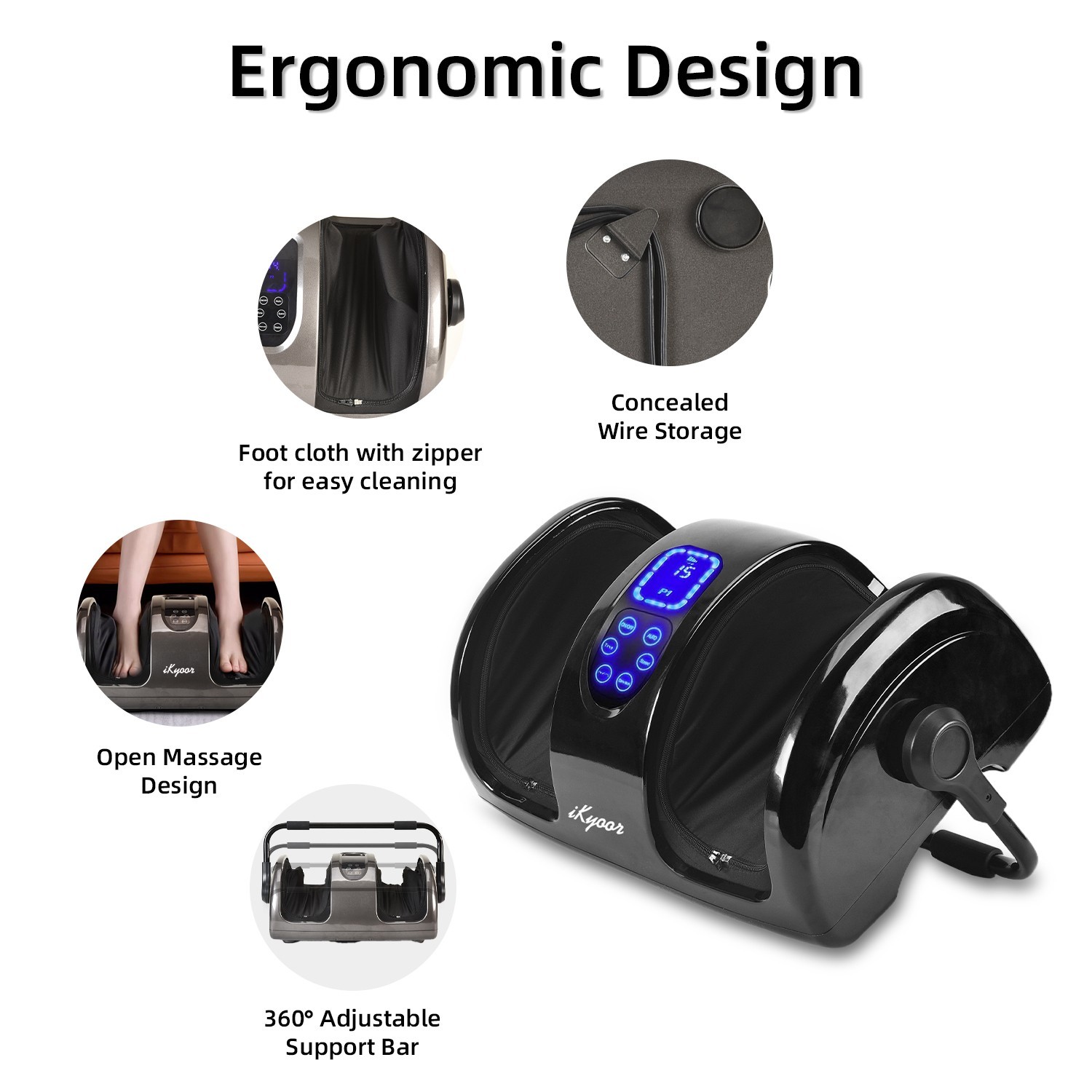 Foot Calf Massager Shiatsu Kneading Heated with 360° Adjustable Handle LEDScreen