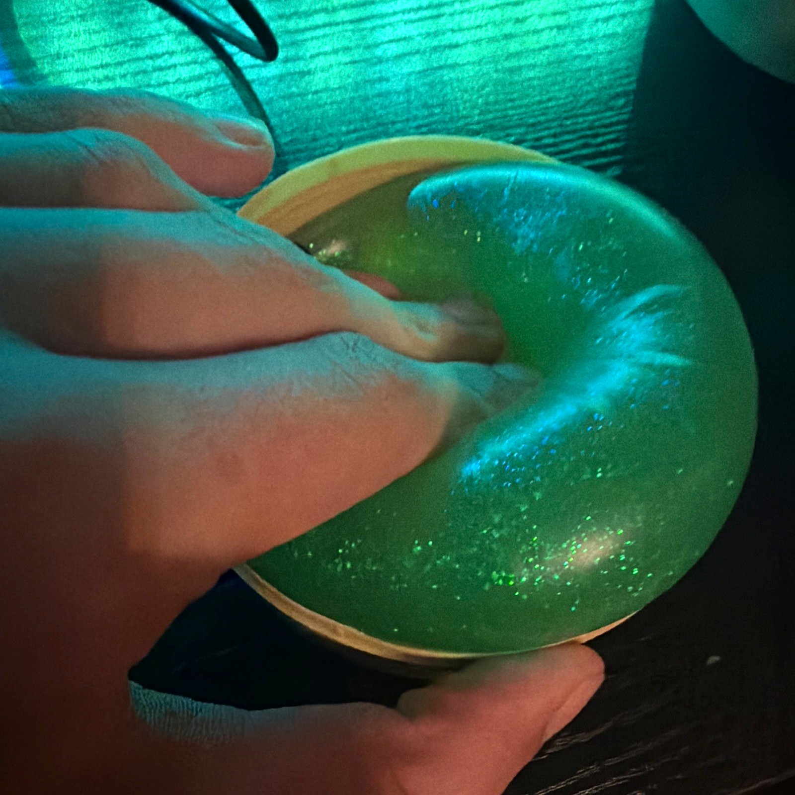 Green Glitter Gel Squeeze Ball Stress Reliever 3 in x 3 in x 3 in