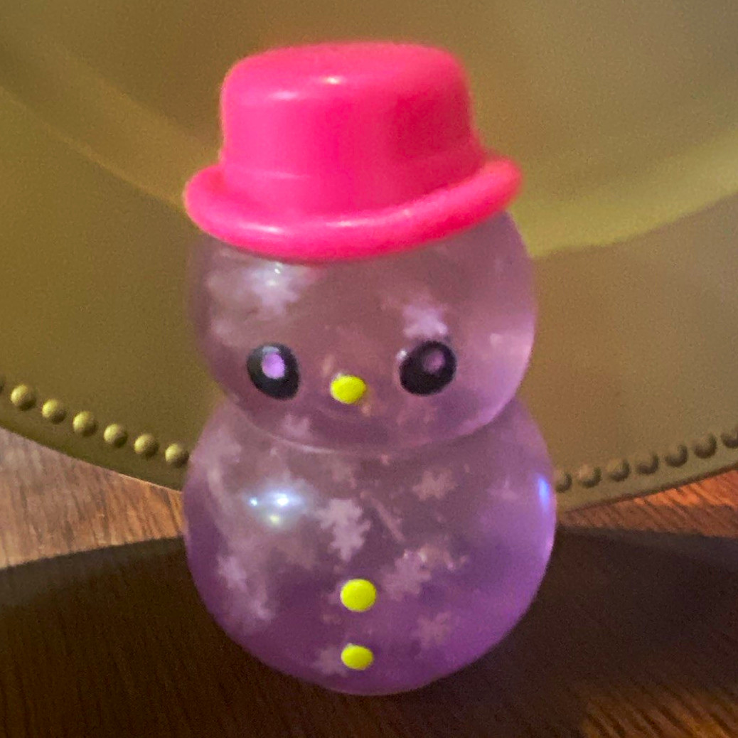 Purple Snowman Squeeze Ball Stress Reliever Toy Pink Hat 4in