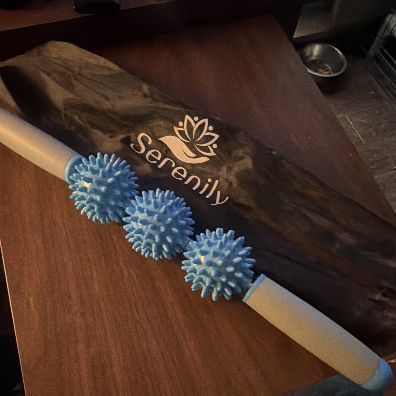 Serenity Manual Body Massage Roller Stick, 3-Head Rolling Massager Blue/White