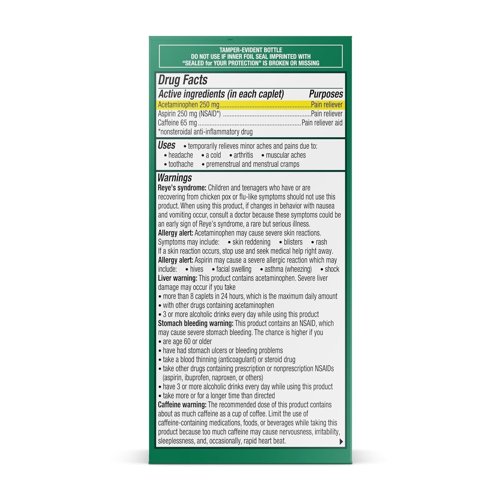 Excedrin Extra Strength Pain Relief Caplets – 100 Count – Headache Relief