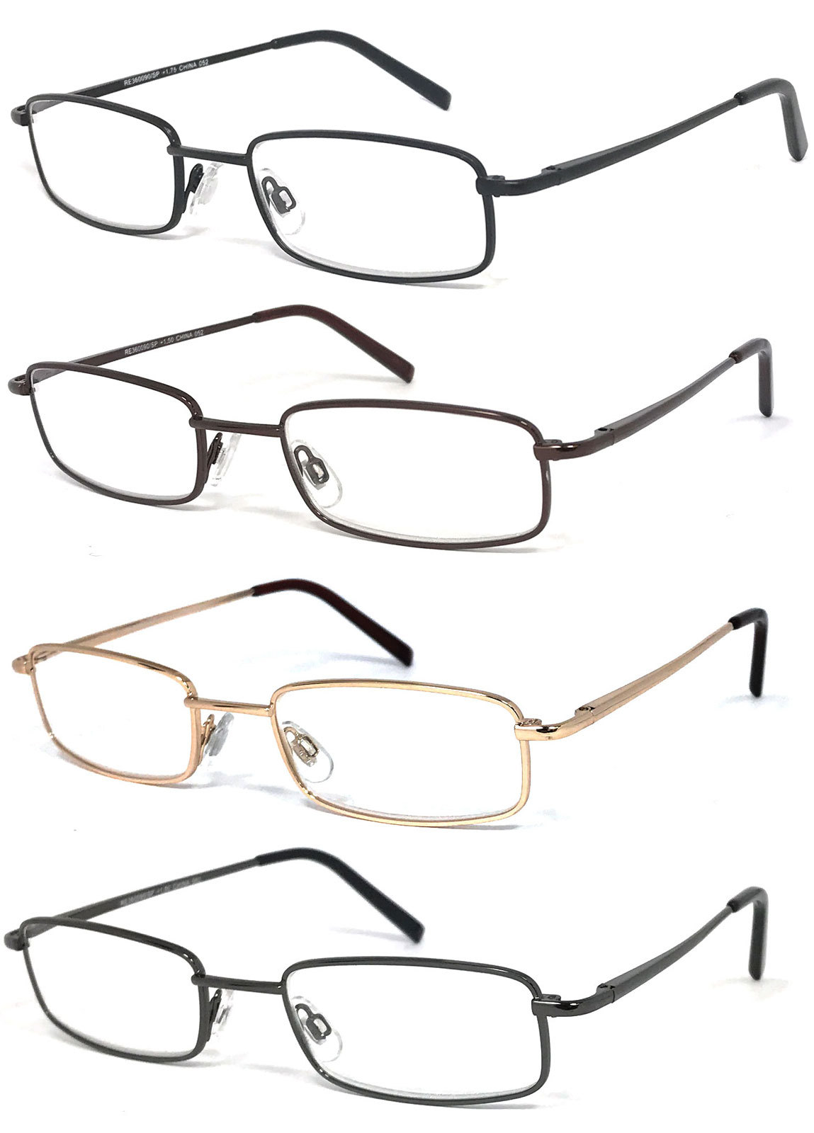 Retro Rectangle Reading Glasses Metal Frame Spring Hinges High Power up to +6.00