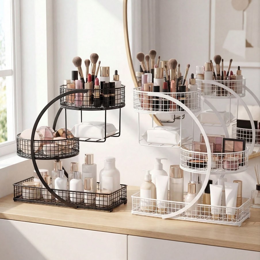 Countertop 3 Tier Metal Cosmetic Shelf Vanity Skincare Makeup Organizer