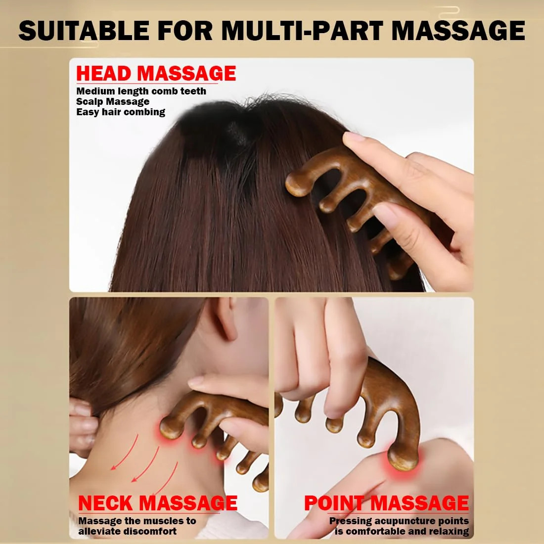 Wooden Scalp Massager – Handmade 100% Natural Green Sandalwood Wide Tooth Combs