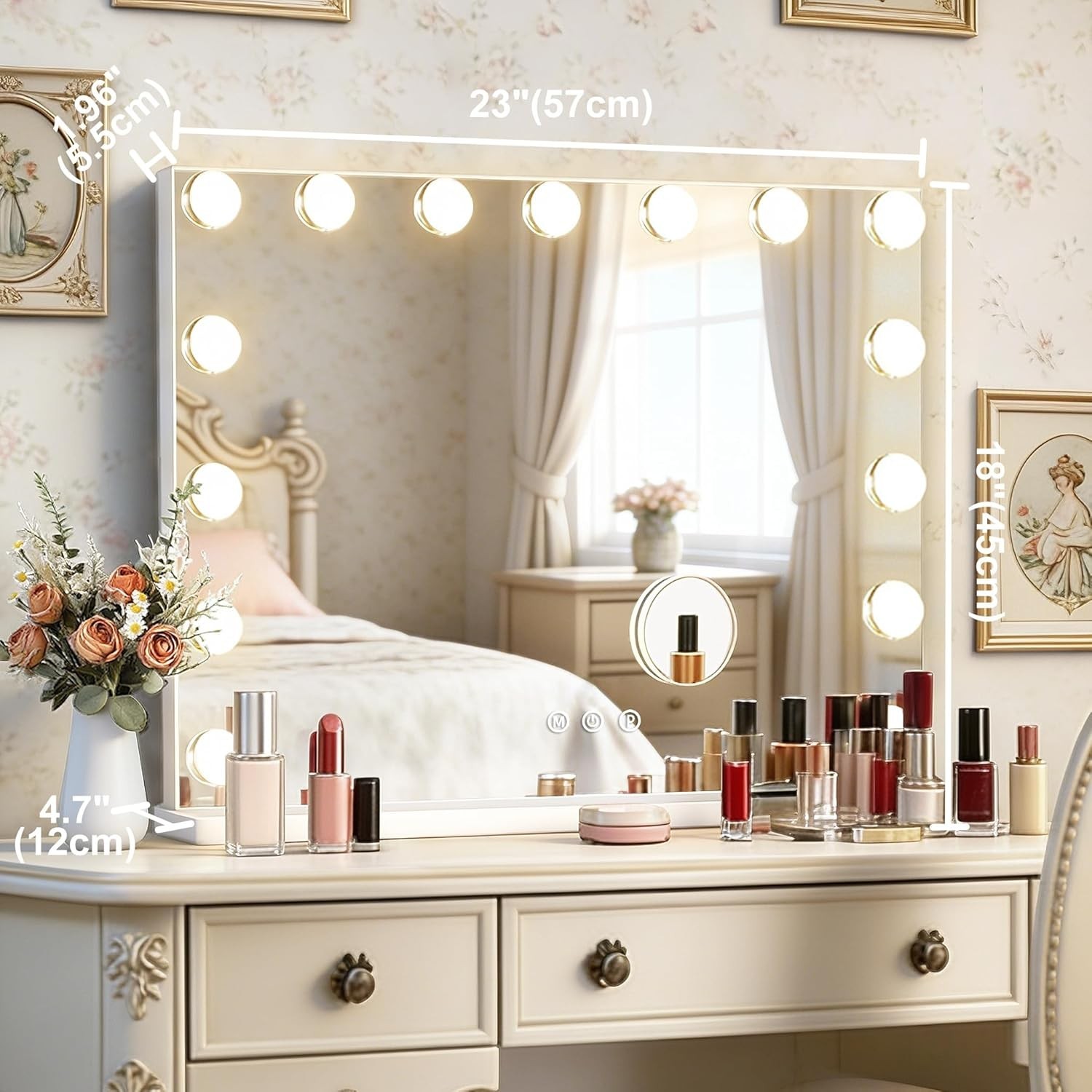 Contemporary 23″ x 18″ Makeup Mirror with USB Charging & Elegant Polished Frame