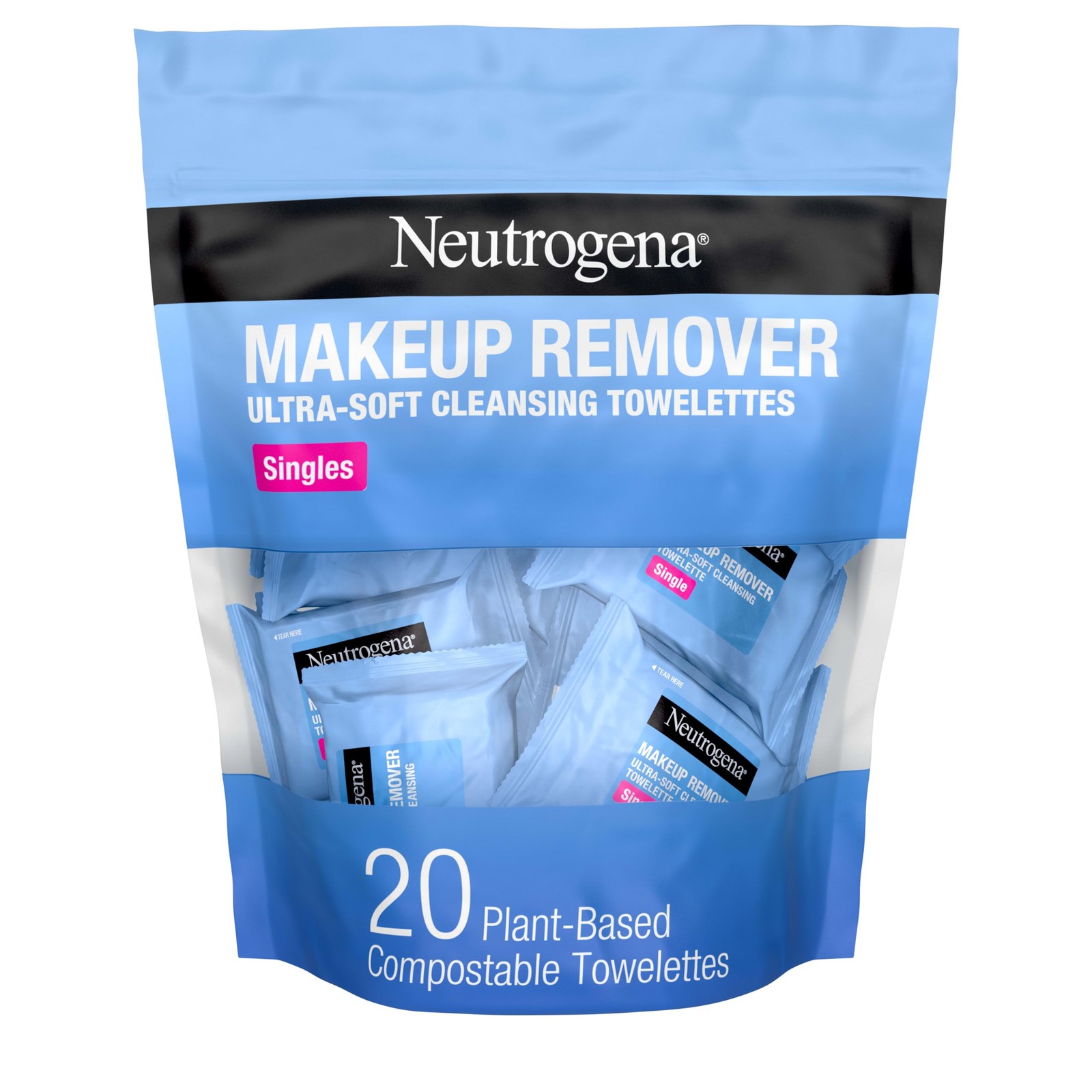 Neutrogena Makeup Remover Wipes, Daily Single Face 20 Count (Pack of 1), blue