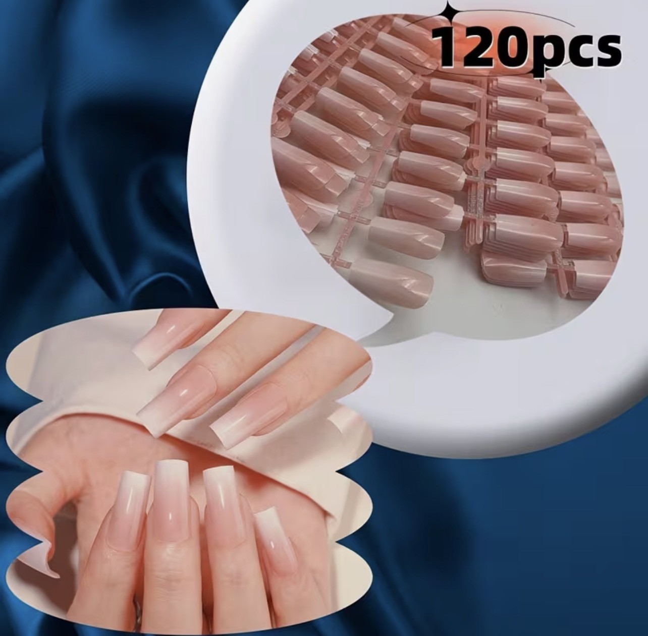 Medium Length Press-On Nails 120pcs Gradient Pink & White Glossy 12 Sizes NEW