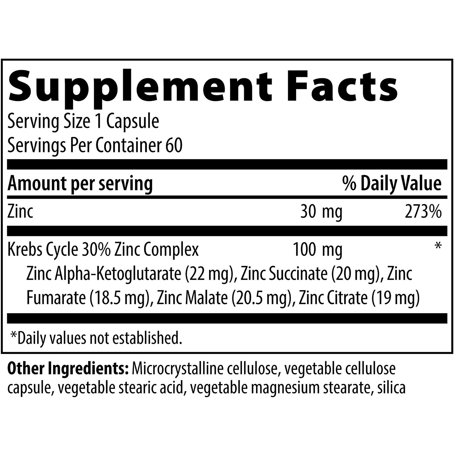 Vibrant Health Krebs Zinc, Organically Bound Zinc, 60 Count