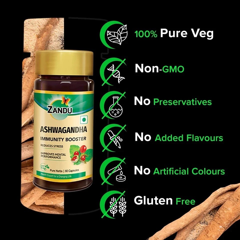 Zandu Ashwagandha Capsules Pack 2 | Immunity & Strength Boost 60×2