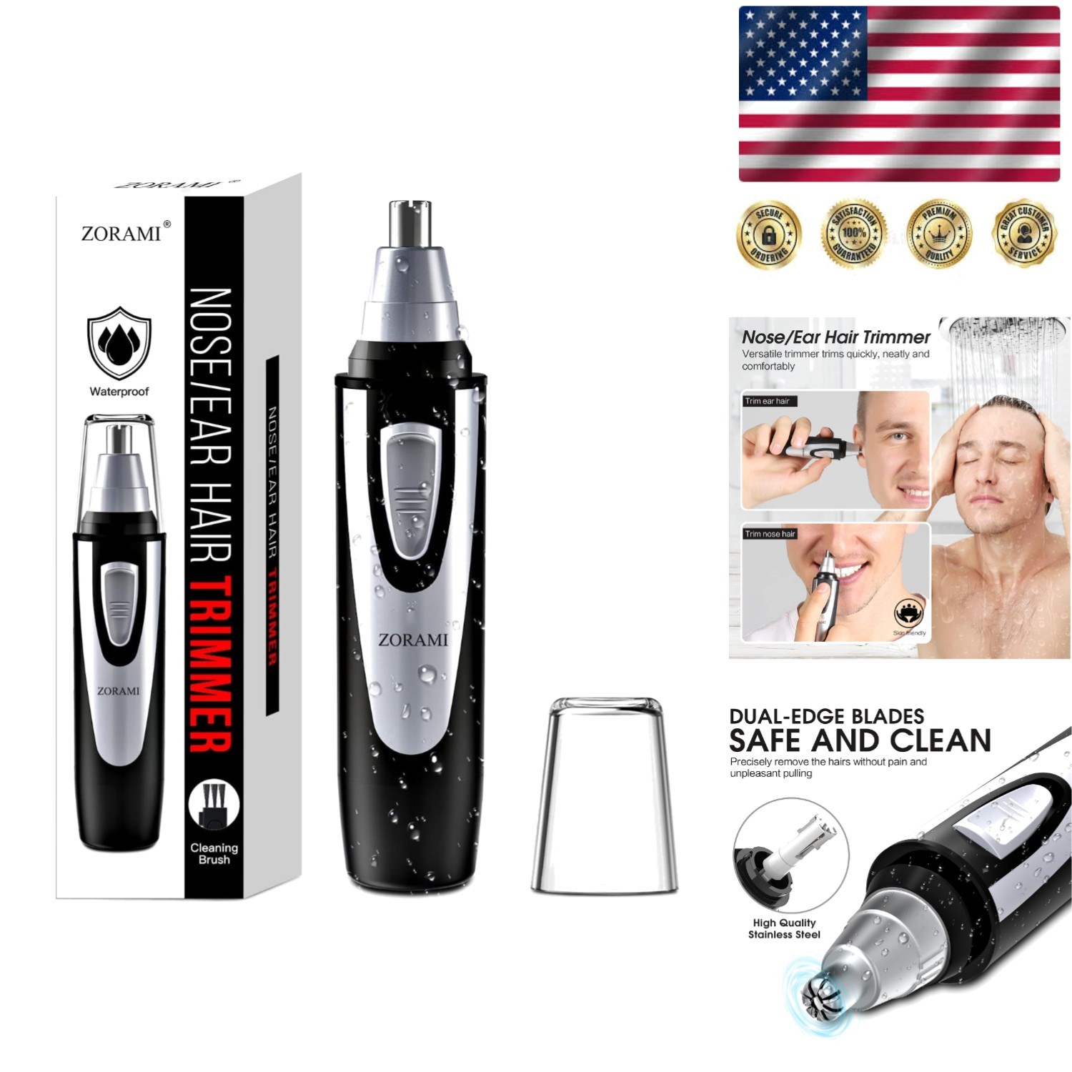 Effortless Grooming with Waterproof Nose & Eyebrow Trimmer – 30-Day Money-Back
