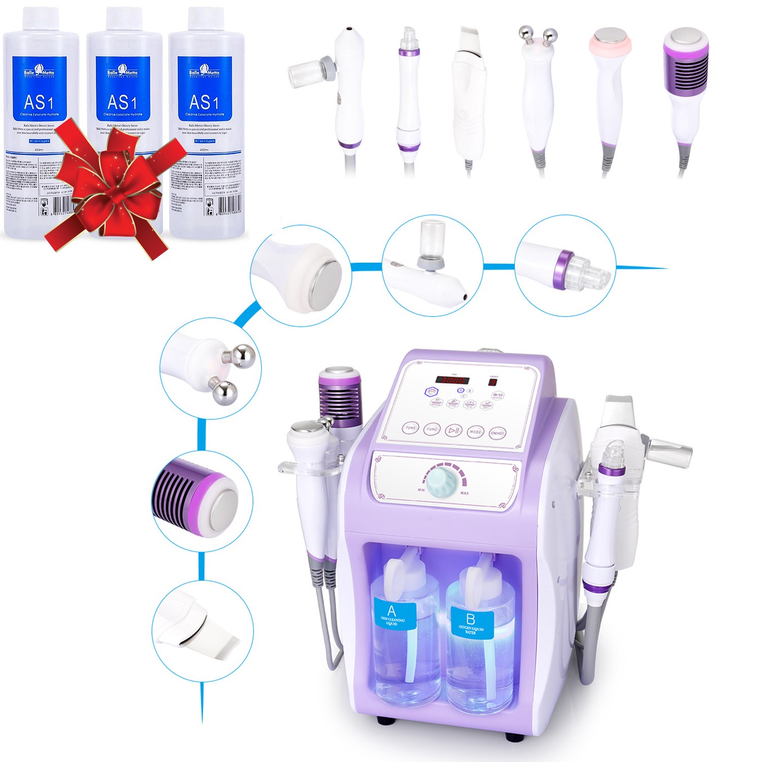 6 in 1 Hydro Dermabrasion Machine for Skin Moisturizing + 3*400ml Aqua Solution